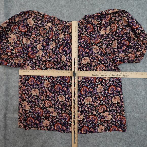 Ulla Johnson Top Womens 2 Evie Blouse Midnight Floral Puff Sleeve V-Neck - Picture 9 of 12